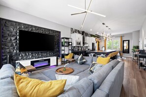 TV, fireplace, video games, books