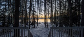 Porch in the Pines | Lakefront home w/ AC! Sandy Beach, Dock, Dogs OK