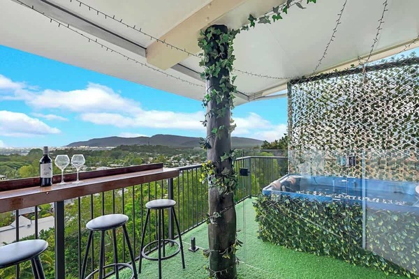 The balcony is perfectly positioned to overlook the amazing views.