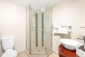 Douche, sèche-cheveux, shampoing