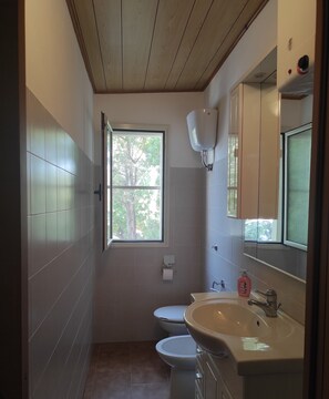 Dutxa, assecador de cabells, bidet i tovalloles