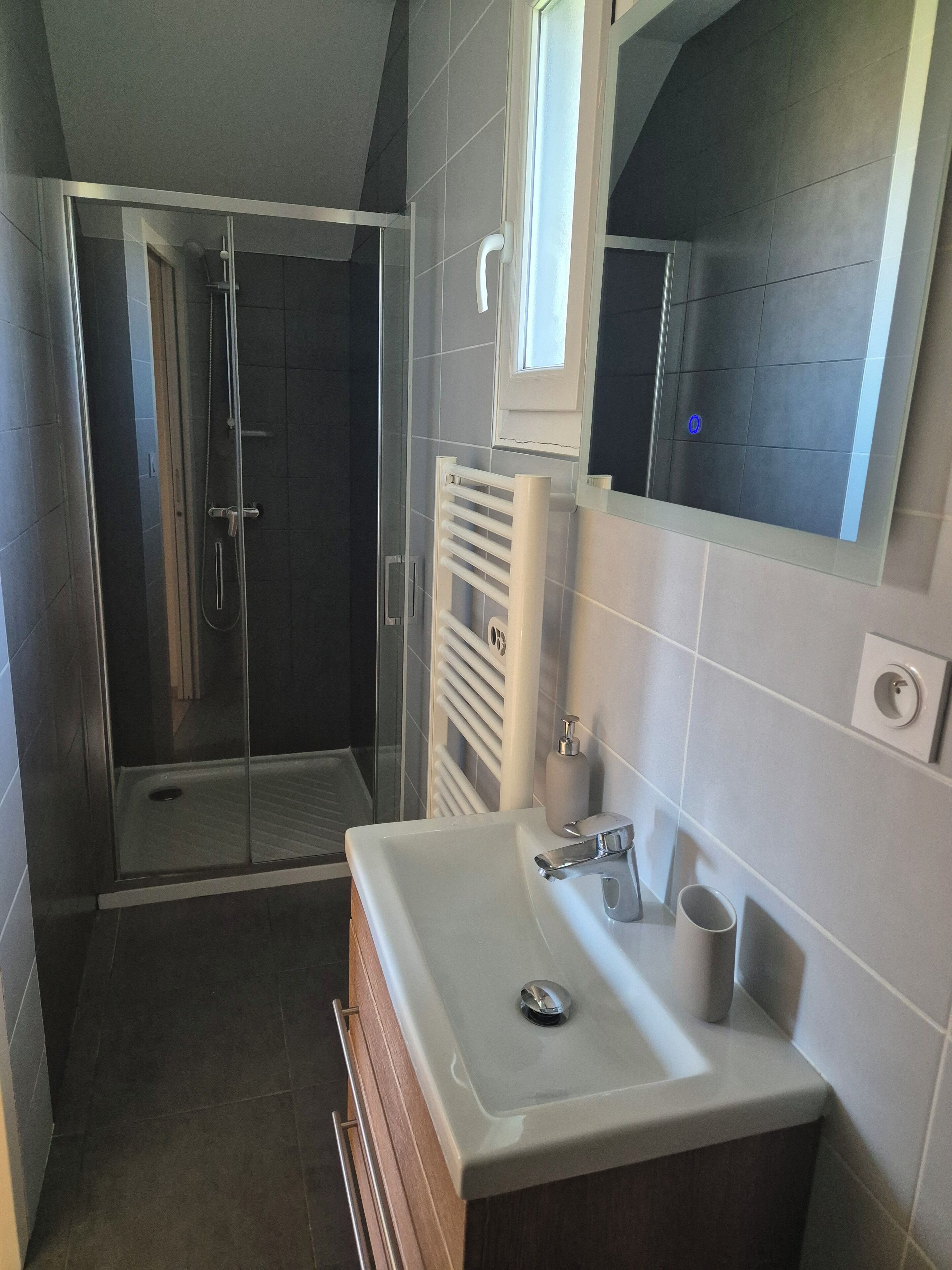Dusche, Handtücher, Seife, Toilettenpapier