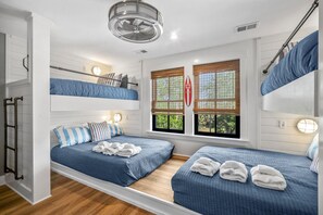 4 bedrooms, iron/ironing board, travel crib, internet
