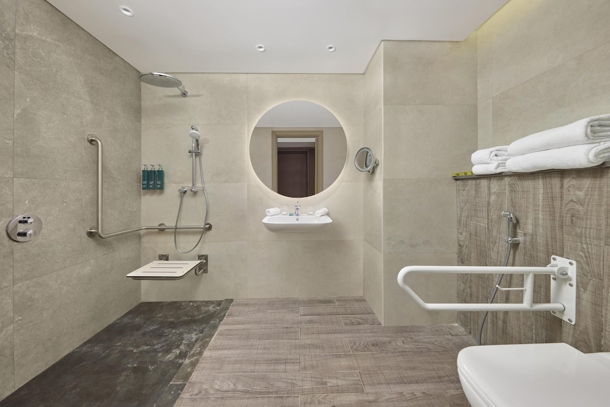 Room, 1 King Bed, Accessible | Bathroom shower
