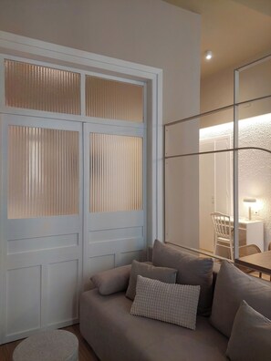 Design Apartment, 1 Queen Bed with Sofa bed, Kitchenette, City View | Living area - Terrazzo City Apts (Heraklion)