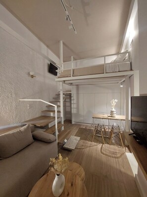 Design Apartment, 1 Queen Bed with Sofa bed, Kitchenette, City View | Living area - Terrazzo City Apts (Heraklion)