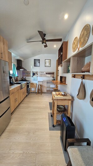 Frigorífico, microondas, horno y placa de cocina