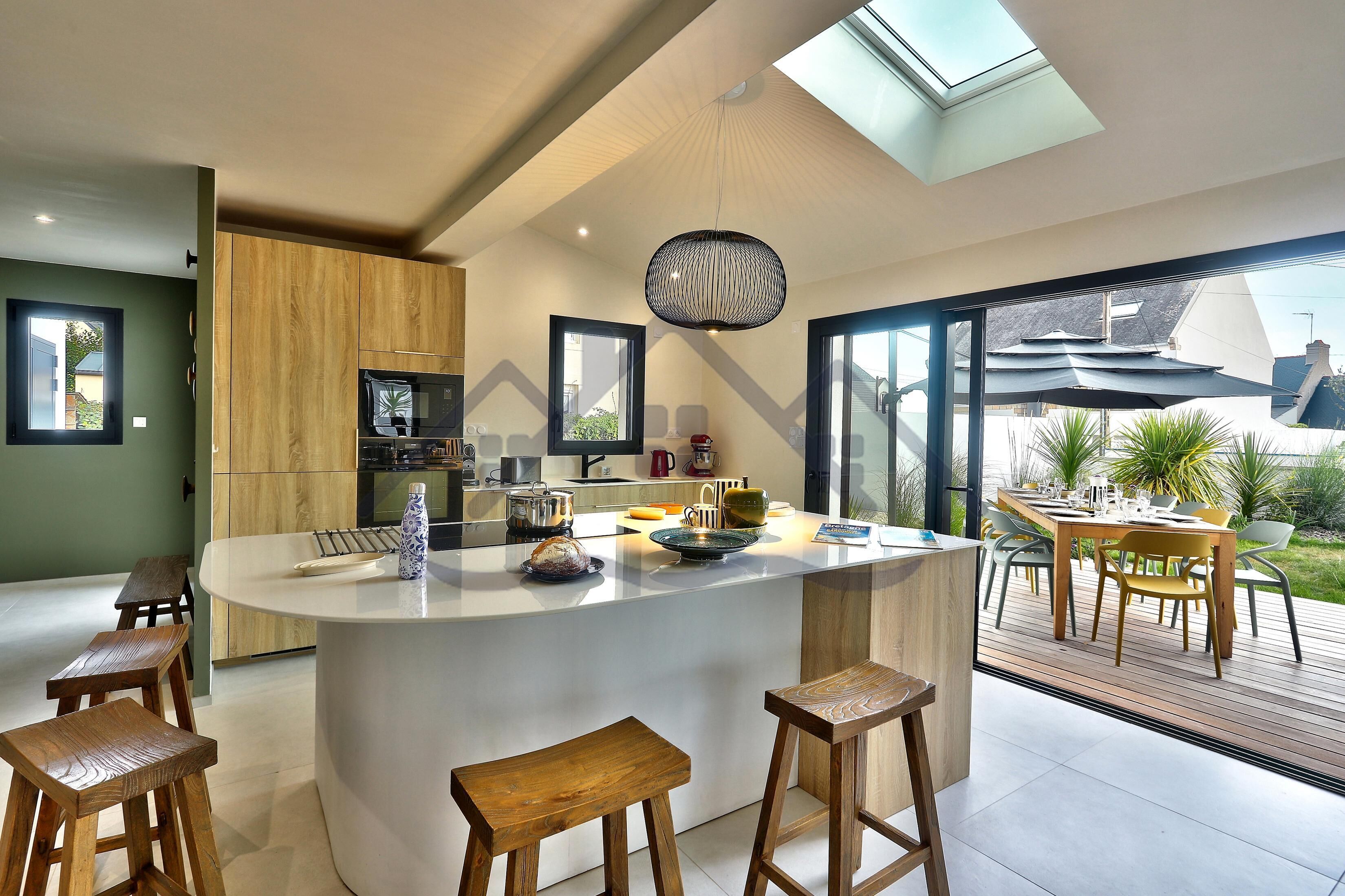 Fridge, microwave, coffee/tea maker, cookware/dishes/utensils