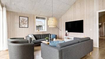 Smart TV, fireplace, ping pong