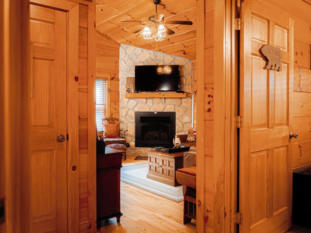 Smart-tv, een open haard, een dvd-speler en boeken