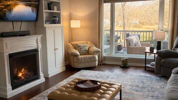 Smart TV, fireplace, video games, books