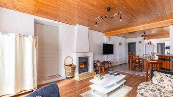 TV, fireplace