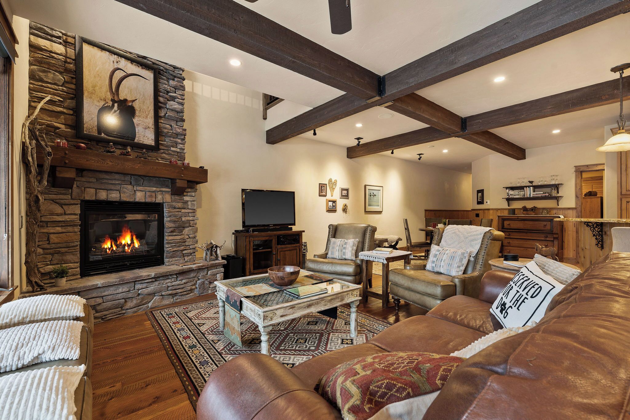 TV, fireplace