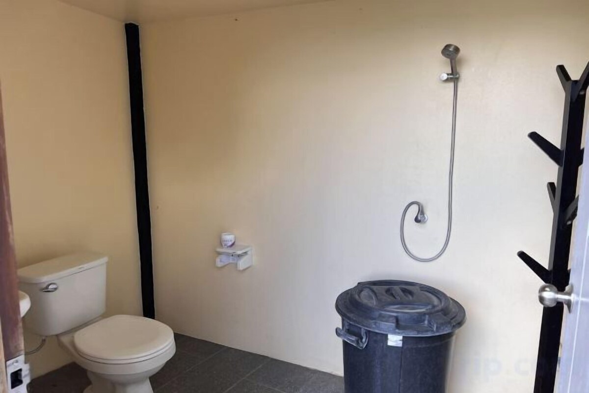 Shower, rainfall showerhead, free toiletries, towels