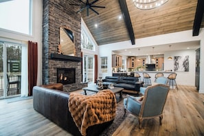 TV connectée, cheminée, jeux vidéo, livres