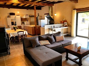 Télévision à écran plat, cheminée, livres