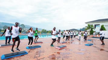 Outdoor pool, pool umbrellas