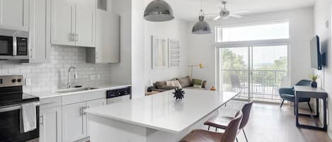 Fridge, dining tables
