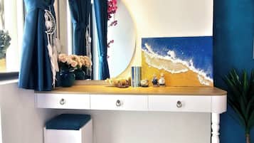 Individually decorated, individually furnished, desk, laptop workspace