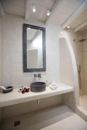 Douche, séchoir à cheveux, serviettes fournies, shampooing