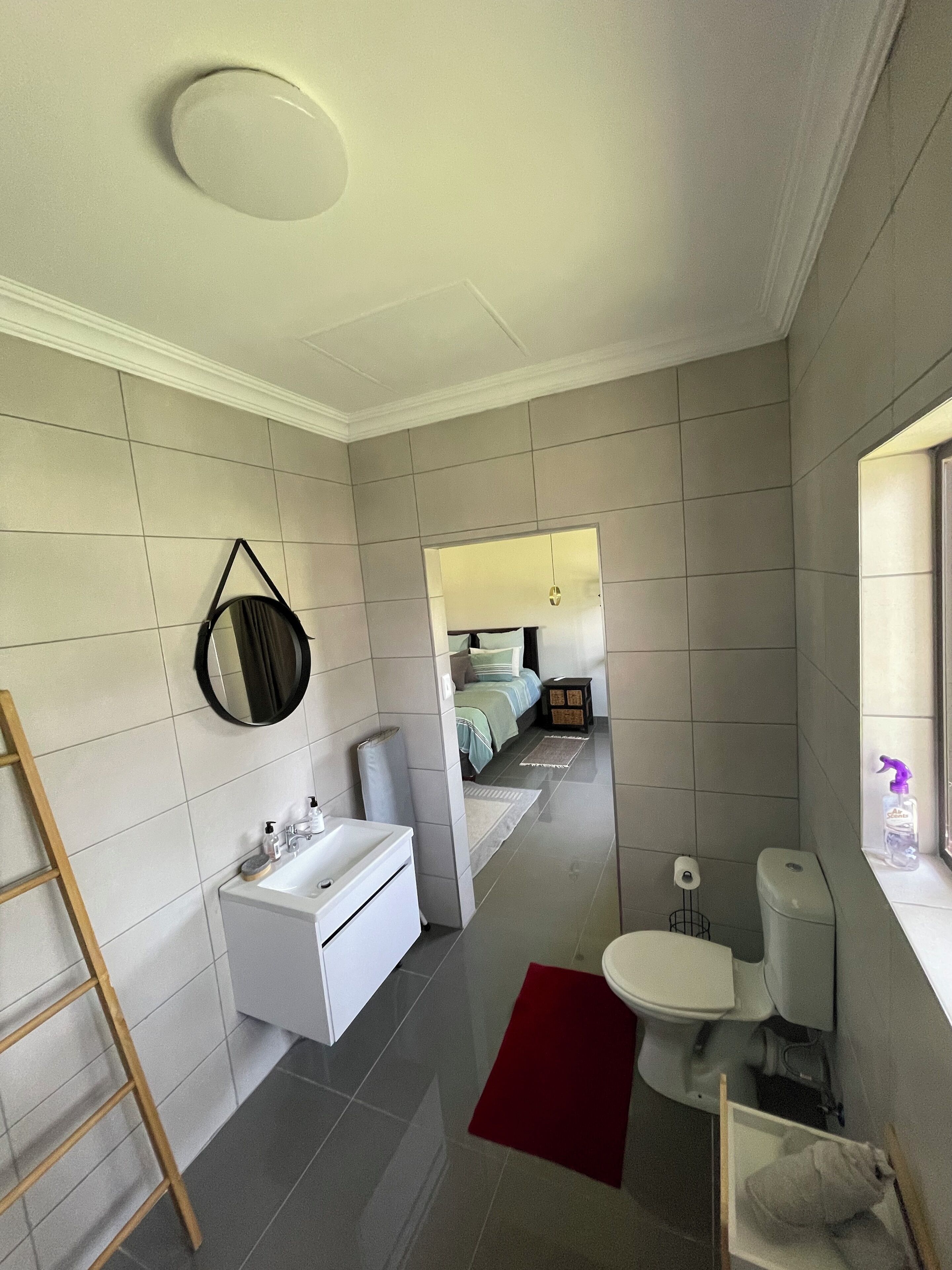 Bidet, towels, soap, toilet paper
