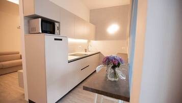 Kühlschrank, Mikrowelle, Herdplatte, Geschirrspüler