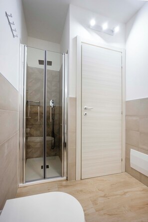 Shower, hair dryer, bidet, towels
