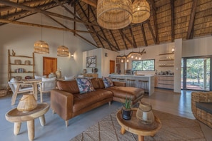Villa de lujo, 3 habitaciones | Sala de estar | Smart TV de 55 pulgadas con canales por satélite, Netflix