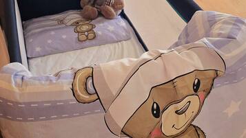 2 bedrooms, desk, iron/ironing board, travel crib