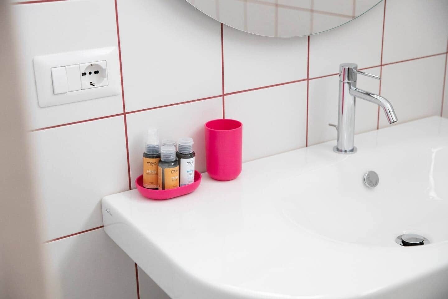 Dusche, Haartrockner, Seife, Toilettenpapier