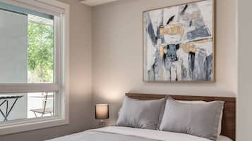 1 bedroom, desk, iron/ironing board, travel cot