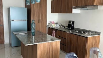 Fridge, oven, stovetop, coffee/tea maker