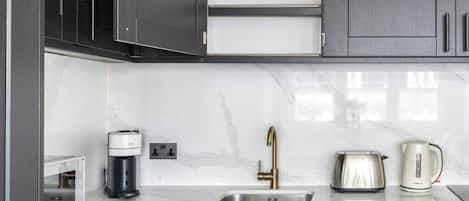 Apartment | Private kitchen | Fridge, microwave, oven, stovetop