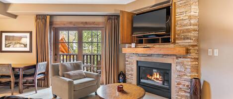 TV, fireplace