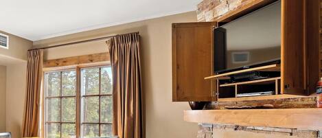 TV, fireplace