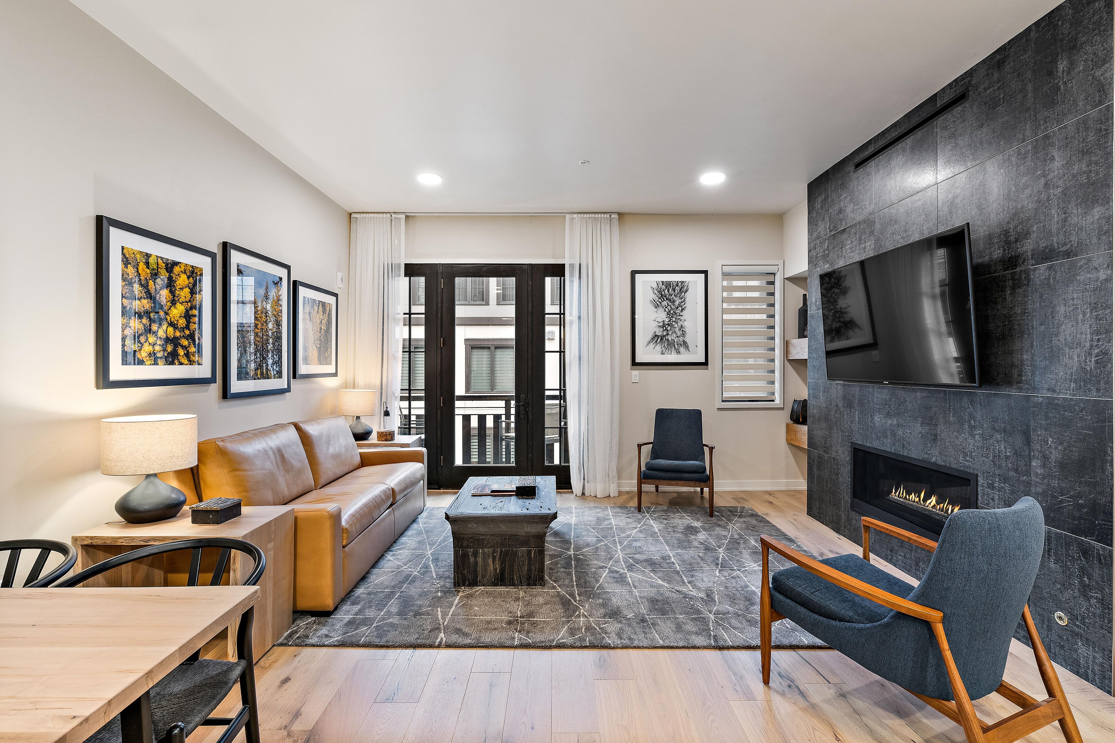 TV, fireplace