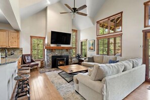 TV, fireplace