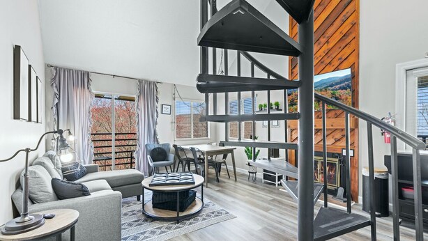Condo, Multiple Beds, Balcony, Mountain View (The Loft) | Living area | 42-inch flat-screen TV with digital channels, fireplace - The Loft Picturesque Condo for 6 w/ Epic Views! (Gatlinburg)