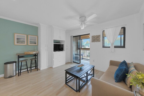 Apartment, Multiple Beds, Balcony (Beachy Days Escape) | Living area | 42-inch flat-screen TV with digital channels - Beachy Days Escape - Cozy Haven Steps From Beach! (Hilton Head Island)