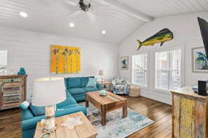 House, Multiple Beds, Patio, Garden View (Dauphin House) | Living area | 42-inch flat-screen TV with digital channels - Dauphin Beach House 3 Bedroom & Pool (Port Aransas)