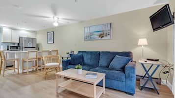 Condo, 1 King Bed with Sofa bed, Balcony (All is Wells) | Living area | 42-inch flat-screen TV with digital channels