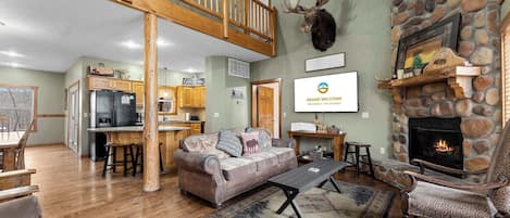 Cabin, Multiple Beds, Balcony, Mountain View (Royal Moose Lodge) | Living area | 65-inch flat-screen TV with digital channels