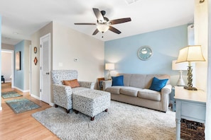 Condo, 1 King Bed with Sofa bed, Balcony, Golf View (Great Day) | Living area | 42-inch flat-screen TV with digital channels - Great Day - Picture-perfect Condo in Pointe Royale (Branson)