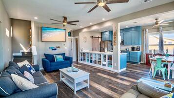 House, Multiple Beds, Patio, Ocean View (A Wave From it All) | Living area | 50-inch flat-screen TV with digital channels