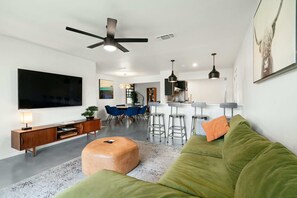 House, Multiple Beds, Pool Access, Pool View (Oakshade Oasis) | Living area | 50-inch flat-screen TV with digital channels