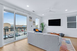 Condo, 1 Queen Bed with Sofa bed, Balcony, City View | Living area | TV - Prospecters Haus (New Braunfels)