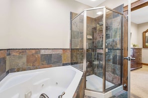 Condo, Multiple Beds, Balcony (Penthouse 7 on Taneycomo) | Bathroom | Deep soaking tub, hair dryer, towels - Penthouse 7 on Taneycomo - Chic Waterfront Condo! (Branson)