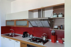 Fridge, microwave, oven, dishwasher