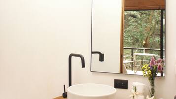 Ducha, cabezal de ducha tipo lluvia, secador de pelo, toallas