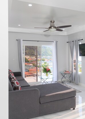 42-inch flat-screen TV with cable channels